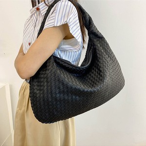 Bolso de Hombro Tejido para Mujer, Forma de Dumpling, Cierre de Cremallera, Estilo Moderno, Uso Diario, Verano 2024, Grande, Negro - Product Image 1