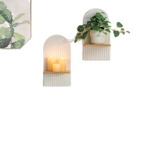 <b>Wall</b> <b>Mounted</b> Wooden Floating <b>Shelf</b> With White Arc Backplate For Bedroom And Living Room Decor - Product Image 5