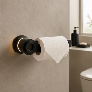 Porte-rouleau de papier toilette mural noir mat carré avec éclairage LED, distributeur de papier toilette moderne pour salle de bain - Product Image 4