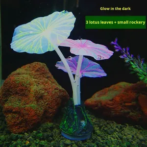 Baboney N10 2-3 Piezas Hoja de Loto y Hongo Pequeños, Montaña Artificial Luminosa de Silicona, Decoración de Paisaje para <span class=keywords><strong>Pecera</strong></span> - Product Image 1