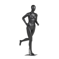 Maniquí Deportivo Masculino y Femenino de Cuerpo Completo en Fibra de Vidrio Negro Mate para Exhibición en Vitrinas