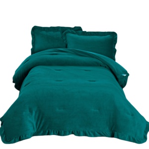High Weight Soft Fleece Duvet Set <strong>King</strong> Double <strong>Sing</strong> Size With Filling Solid Color Quilted Chic Ruffles Comforter Set - Product Image 1