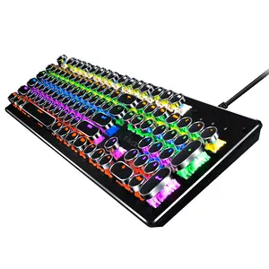 T75 Mechanical Gaming Keyboard 104keys Retro Punk USB Wired RGB Rainbow Backlight Full Keypad Green Axis for Computer Game