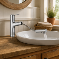 Robinet de lavabo moderne à trois modes chaud/froid avec douchette extractible pour salle de bain