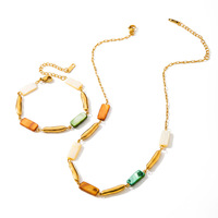 Ensemble collier et bracelet tendance en perles coquillages, plaqué or 18 carats PVD, en acier inoxydable 316L, bijoux étanches, cadeau de fête