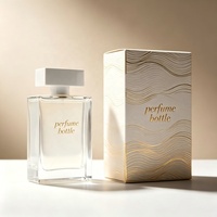 Flacon de parfum en verre plat de luxe de 100 ml, vide, noir et blanc, avec logo personnalisé, design créatif, haut de gamme, avec boîte