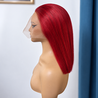 Perruque Bob Courte Droite 99J Bourgogne en Cheveux Humains, Rouge Vin, Dentelle Transparente Pré-Pluckée, Perruque Colorée Lisse, Vente en Gros pour Femmes