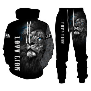 Thời Trang Phố 3D In Kỹ Thuật Số Động Vật Sư Tử Đội Mũ Trùm Đầu Áo Nỉ Chạy Bộ Áo Sweatsuits Áo Thun Người Đàn Ông Của Thể Thao Hoodie <span class=keywords><strong>Set</strong></span> Bộ Đồ Thể Thao - Product Image 2