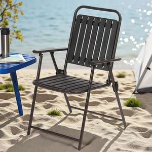 Silla Plegable de Acero para Exteriores con Reposabrazos, Asiento Resistente para Patio, Silla Plegable con Marco de Acero Ligero para Jardín - Product Image 3