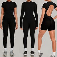 Combinaison moulante à manches longues et dos nu pour femme, idéale pour le fitness, le gym et le Pilates – Collection automne