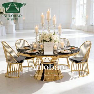 Table de banquet en verre pour mariage avec base en acier inoxydable doré pour événements - Product Image 2