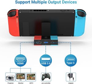 Station de charge <span class=keywords><strong>TV</strong></span> Nintendo <span class=keywords><strong>Switch</strong></span> 1080P HD 4K - Adaptateur compatible USB 3.0 Port 60W USB-C Hub Station de charge rapide en stock - Product Image 2