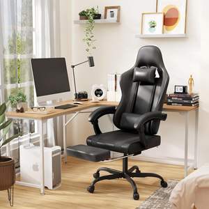 Meilleure vente en gros Fauteuil inclinable en cuir Chaise de <span class=keywords><strong>gamer</strong></span> de massage blanche et noire Chaise de gaming en pvc entièrement roulante pour ordinateur avec repose-pieds - Product Image 4