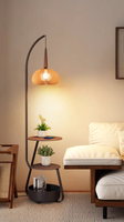 Lampu Lantai Vintage Gaya Tionghoa dengan Sertifikasi CE ROHS, Dilengkapi Rak Samping Terintegrasi, Lampu Meja Samping Retro