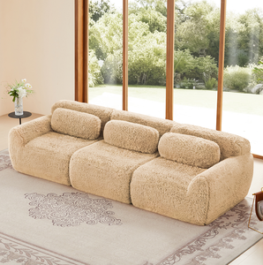 OE HOME W714S01567 114'' Soft Fluffy Plush Fabric Modular Sectional Sofa Set Ergonomic Design Ottoman Throw Pillows Adjustable - Product Image 2