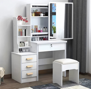 Mobile da Bagno Moderno ed Economico in Legno Massello con Specchio - Tavolo da Toeletta a 4 Cassetti per Casa, Hotel, Bagno e Camera da Letto - Product Image 1