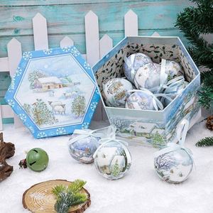 Nouvelles Boules de Noël à Bulles Style Américain Charme Poétique, Ornements Mignons de Maison de Neige et d'Arbre de Noël en Dessin Animé, Impression 75mm, 14 Pièces - Product Image 4