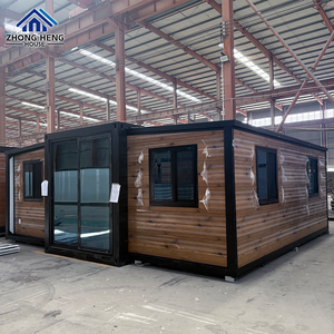 <span class=keywords><strong>Maison</strong></span> conteneur extensible en acier noir effet <span class=keywords><strong>bois</strong></span>, double porte vitrée teinte bleue, entièrement meublée, prête à vivre - Product Image 2