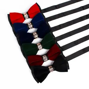 Commercio all'ingrosso Doppio Velluto Collare di Diamante Del Fiore Presentatore Ospite Abito Formale Arco Cravatta Dello Sposo di Nozze Bow Tie