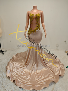 MF Mesh Evening Crystal Beading Sier sin mangas Diseñador Gold Rhinestone Dia High End Prom Dress Party - Product Image 5