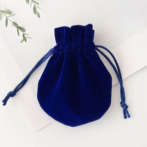 Pochette de rangement pour bijoux en velours bleu royal, sac cadeau noir à cordon pour colliers, bagues, bracelets, montres, sac d'emballage avec logo personnalisé - Product Image 6