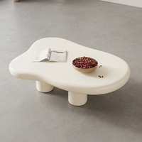 Table basse moderne en bois massif durable et multifonctionnelle, design nuage ondulé blanc crème, pour salon