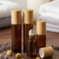 Petit flacon roll-on portable en verre ambré de 3 ml, 5 ml, 10 ml avec bouchon en bois et bille métallique pour parfum, flacon roll-on de 5 ml