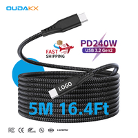 Cable USB C de ángulo recto de 3M 5M 20Gbps, salida de video 4K, carga rápida PD de 240W, E-Marker, cable trenzado duradero tipo C con logo