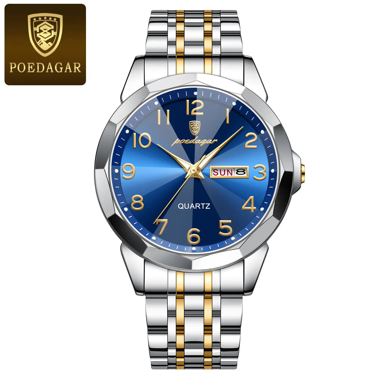 POEDAGAR 852 Luxury Men Watch Sport Waterproof Luminous Date Week Quartz Men's Watches Business Stainless Steel Male Clock Reloj
