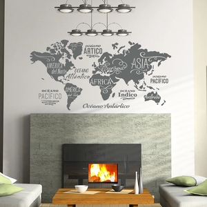 Carte <span class=keywords><strong>du</strong></span> <span class=keywords><strong>monde</strong></span> en mots Autocollant mural en vinyle Océans et continents en espagnol Décoration murale Décoration murale DIY pour le salon - Product Image 2