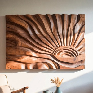 Escultura <span class=keywords><strong>de</strong></span> Pared Grabada en Madera Maciza <span class=keywords><strong>con</strong></span> Diseño <span class=keywords><strong>de</strong></span> Vetas <span class=keywords><strong>de</strong></span> <span class=keywords><strong>Hoja</strong></span> Radiantes, Decoración Texturizada en <span class=keywords><strong>Forma</strong></span> <span class=keywords><strong>de</strong></span> Amanecer para Hogar Contemporáneo - Product Image 1