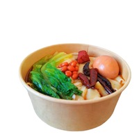 Wegwerp ronde kraftpapieren saladekom, oliewerend, voor afhaal, fruitverpakking met aangepast logo