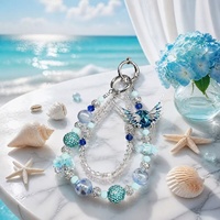 Breloque de téléphone ange ailé bleu de luxe, cordon perlé en strass de cristal, perle Shamballa turquoise, bijoux faits à la main, vente en gros