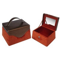 Étuis de toilette portables ronds en cuir avec doublure en satin rouge OEM/ODM pour femmes, avec rangement pour crème pour le visage et poudre libre
