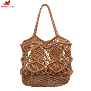 Bolso de playa de rafia de lujo hecho a mano para mujer, tejido a crochet, hueco, para verano, envío rápido, pedido mixto al por mayor - Product Image 1