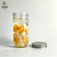 Pot en verre cylindrique transparent à rayures verticales 430 ml, récipient en verre fileté de qualité alimentaire pour miel, confiture, chutney, usage domestique et commercial