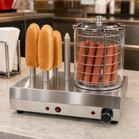 Machine à hot-dogs professionnelle en acier inoxydable avec 4 broches chauffantes et réservoir de cuisson vapeur, machine à hot-dogs multifonction avec contrôle de température