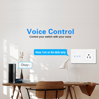 Sakelar Lampu WiFi Pintar Standar AS SIXWGH, Kompatibel dengan Alexa/Google Home, Panel Kaca Sentuh ABS, Timer, Membutuhkan Netral, 10A