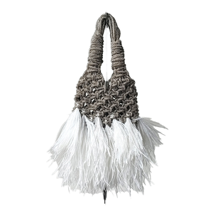 Bolso de Mano de Diseño de Alta Gama para Mujer, con Pedrería y Plumas, Tejido a Mano, con Cierre Abierto, para Fiestas y Bailes - Product Image 3