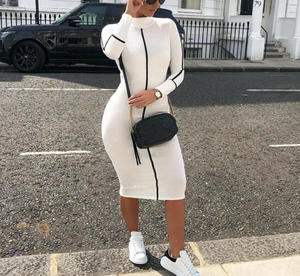 Autunno primavera sexy collo alto lungo vestito aderente donna <span class=keywords><strong>cotone</strong></span> fitness prendisole <span class=keywords><strong>elegante</strong></span> Sexy femminile vestito da festa di natale - Product Image 1