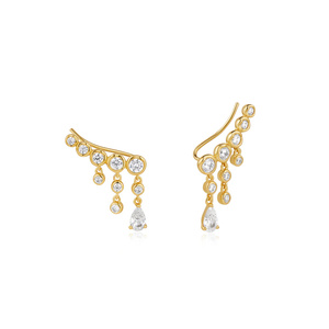 Pendientes de oro de 14k con circonitas cúbicas de corte pera y redondo, tipo climber, pendientes de moda, venta al por mayor, pendientes de diamante minimalistas y delicados - Product Image 1