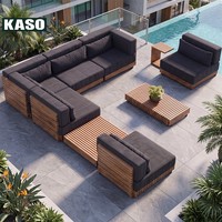 Ensemble de meubles d'extérieur pour hôtel, villa, patio, canapé modulaire sectionnel, canapé de jardin moderne de luxe en teck imperméable pour bord de piscine