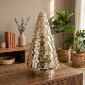 High Quality Hanging Mirror <b>Christmas</b> Cone Tree <b>Ornament</b> Handmade <b>Glass</b> 100 Pcs 12cm Party Decoration Tabletop Home Xmas Decor - Product Image 2