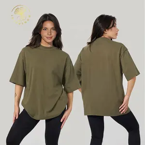 थोक उच्च गुणवत्ता वाले हिप हॉप ब्लैंक राउंड नेक ड्रॉप शोल्डर स्ट्रीटवियर कस्टम प्लेन 100% कॉटन ओवरसाइज़ टी शर्ट्स महिलाएं