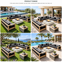 Ensemble de salon de jardin moderne en teck imperméable, combinaison de canapés pour patio, mobilier de villa de loisirs avec protection solaire en bois massif