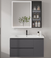 Armoire de rangement de salle de bain moderne personnalisable en acier inoxydable avec rétroéclairage LED, deux couleurs, miroir, 60 cm, vasque en céramique, montage mural