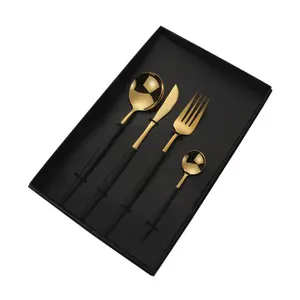 New Products Kitchen Gift China Supplier Stainless Steel Steak Fork Knife Tableware 7 Color Gold Plated 4 Pcs Cutlery Set