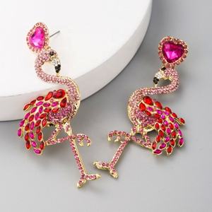 Women's Retro <b>Flamingo</b> <b>Earrings</b> Personalized Long Alloy Drop <b>Earrings</b> with Rhinestones Creative Fashion Set - Product Image 3