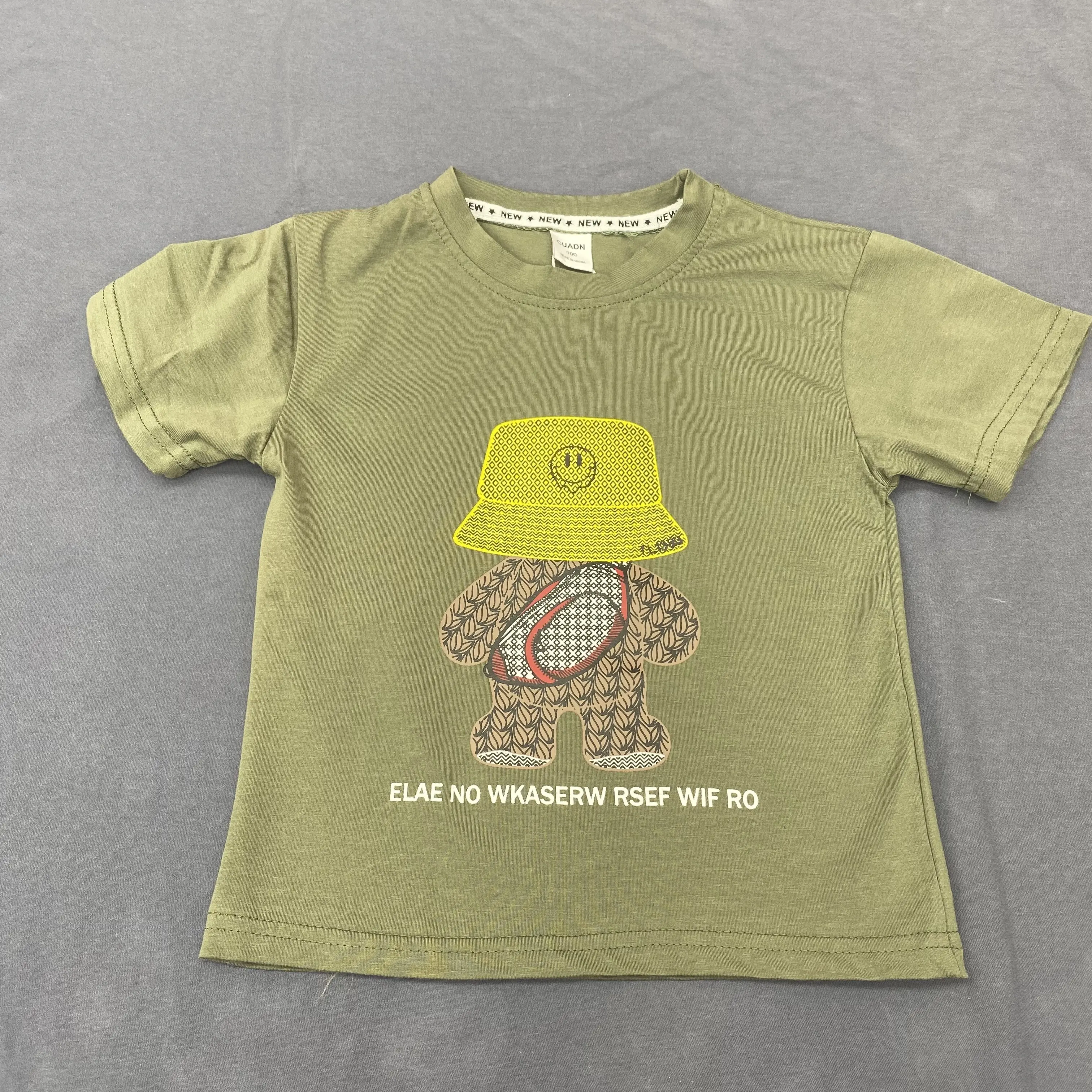 Camisetas de manga curta para crianças, desenho de urso de desenho animado para meninos, camisetas com gola redonda, venda quente de verão no atacado