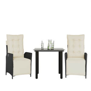Conjunto de Comedor de Jardín de 3 Piezas, Ratán Sintético Negro, Fundas Extraíbles, Muebles de Exterior, Diseño Contemporáneo - Product Image 1